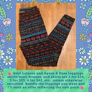 NWOT Agnes & Dora Red, Blue, & Black Pattern Leggings Large